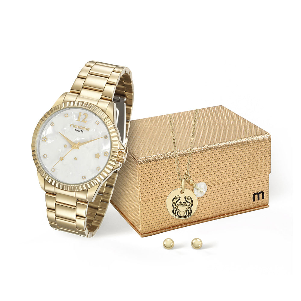 kit Relógio e Semijóia Signo Câncer Dourado - Mondaine
