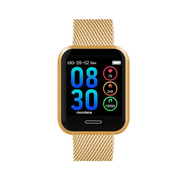 Relógio Smartwatch Malha de Aço Dourado