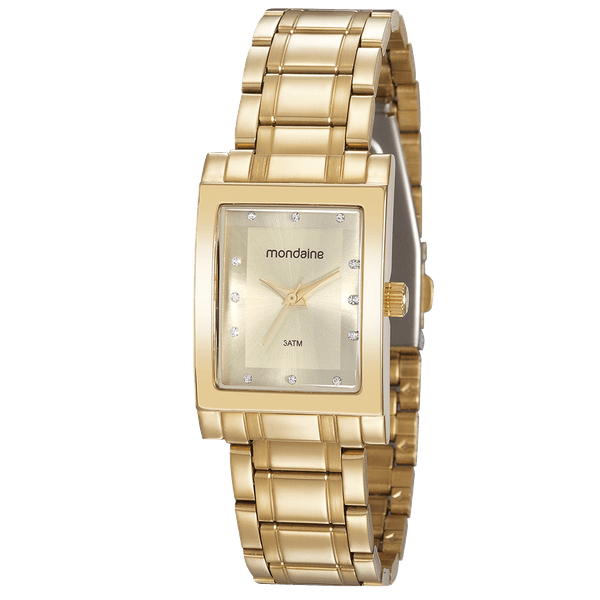 Relógio Feminino Quadrado Cristais Dourado
