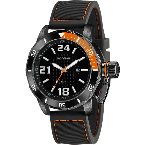 Relógio Masculino Pesponto Laranja Silicone Preto